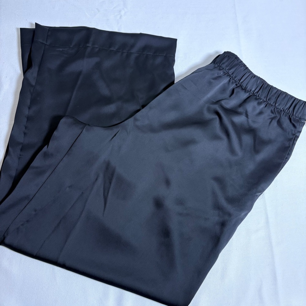 A New Day Wide Leg Trousers XXL Black NEW Satin Elastic Waist High Rise Pants